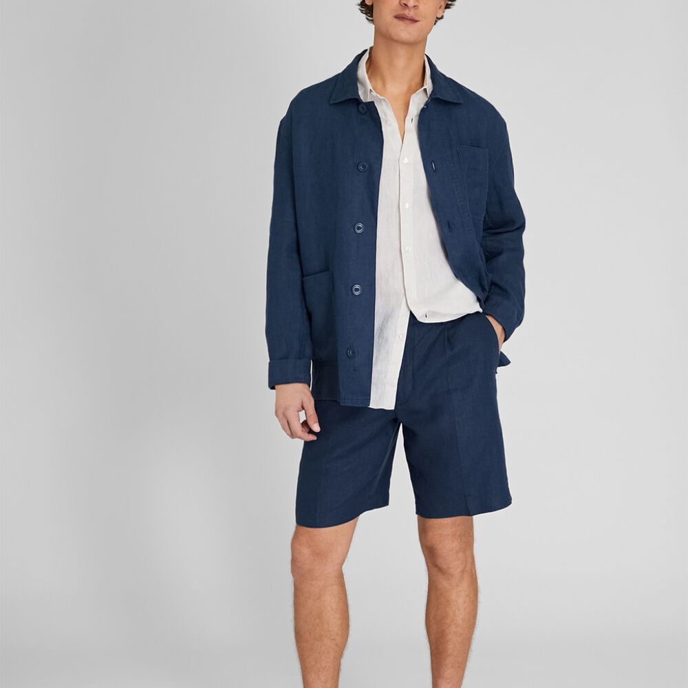 Pleated Linen Short - Brand New - NEVER WORN - Navy